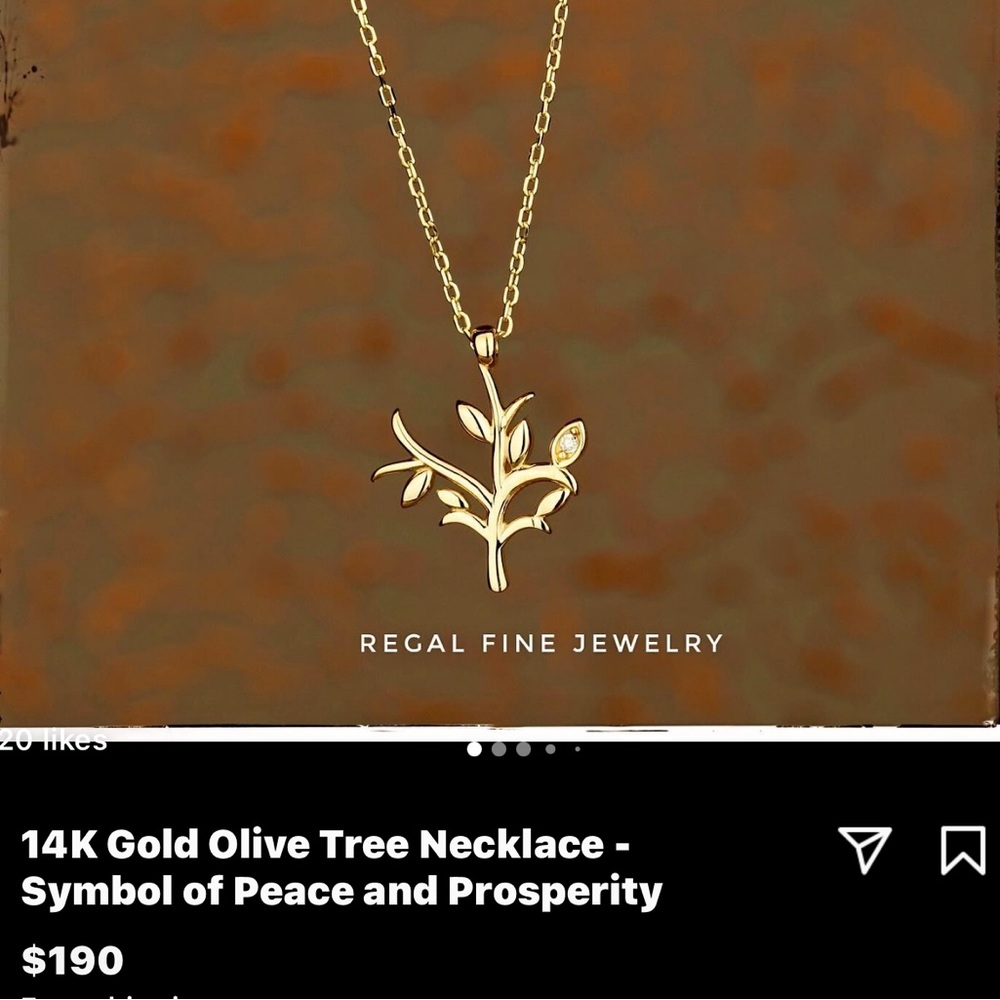 Brand new 14k gold olive branch necklace